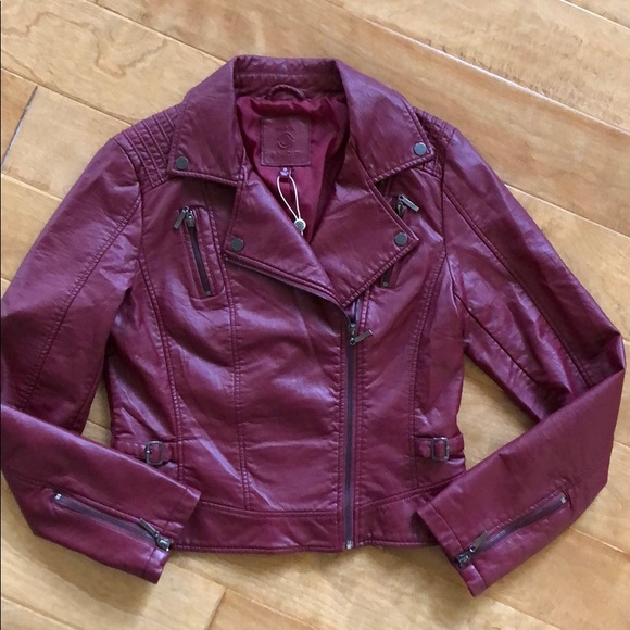 Max Studio Jackets & Blazers - Red Vegan Leather Biker Jacket Max Studio Small